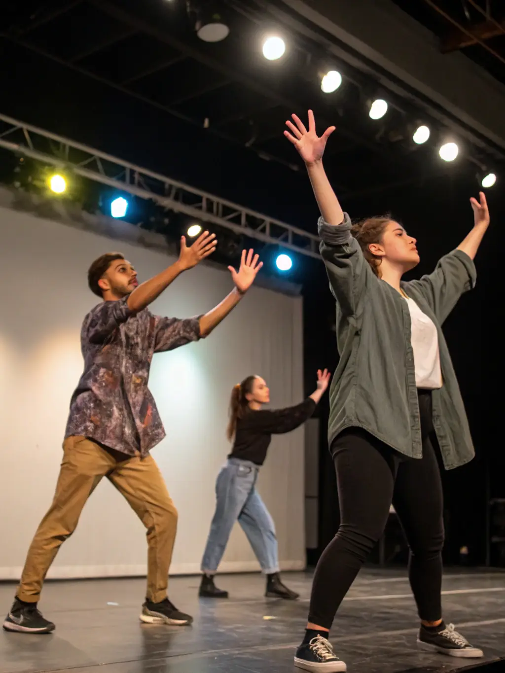 An image of a group of young people rehearsing for a theatrical performance, emphasizing the importance of youth arts education.