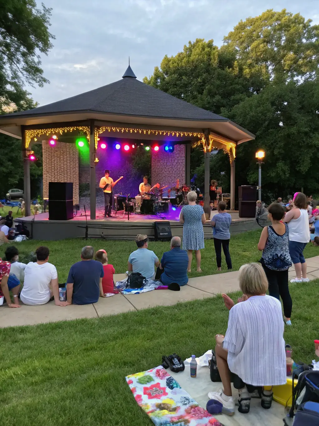 A picture of children and adults enjoying a live music performance in a park, highlighting the joy and accessibility of the arts.
